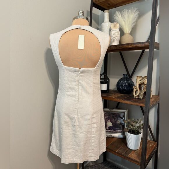 Abercrombie & Fitch A&F High Neck Linen Blend Cutout Back Mini Dress NWT Beige - Picture 4 of 14